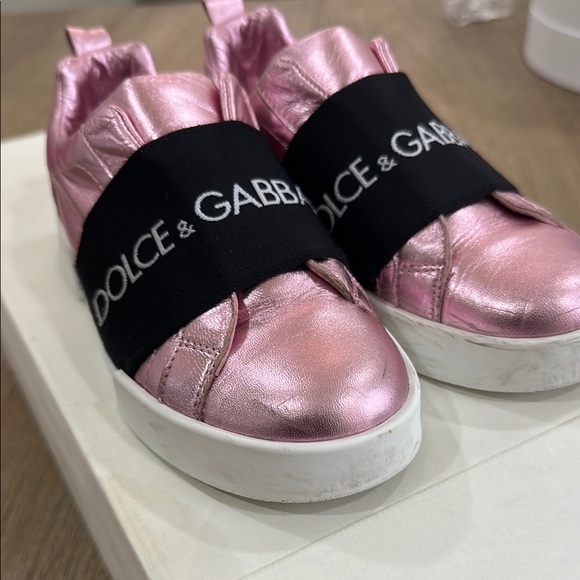 Dolce Gabbana Metallic Pink Sneakers with Black Strap